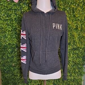 PINK Victoria's Secret Charcoal Hoodie with Flag Detail